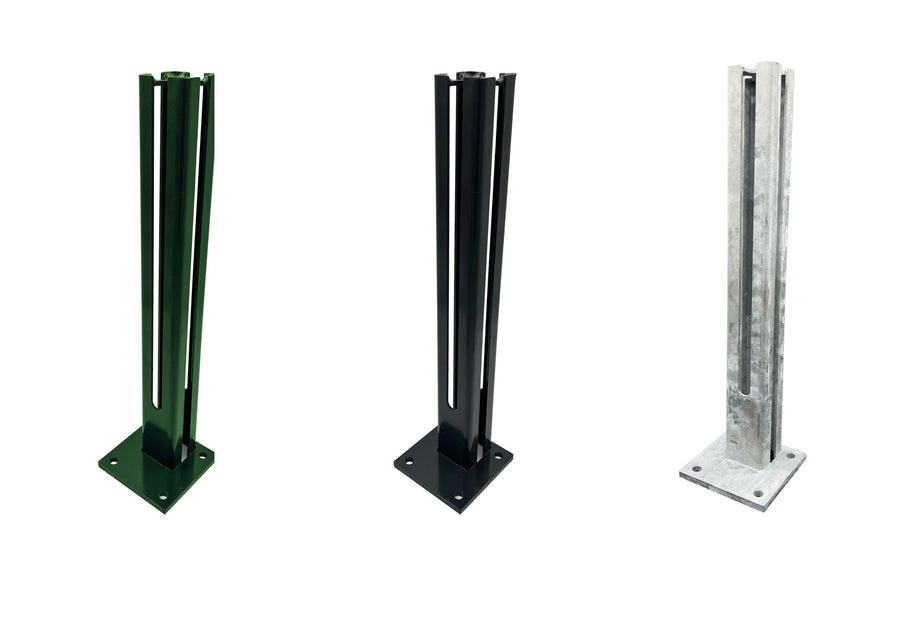 Übersicht Fußplatte für Torpfosten 80x80 mm, Maße 150 x 150 x 10 mm, Holmhöhe 600 mm - 143376 + 143377 + 143378.jpg