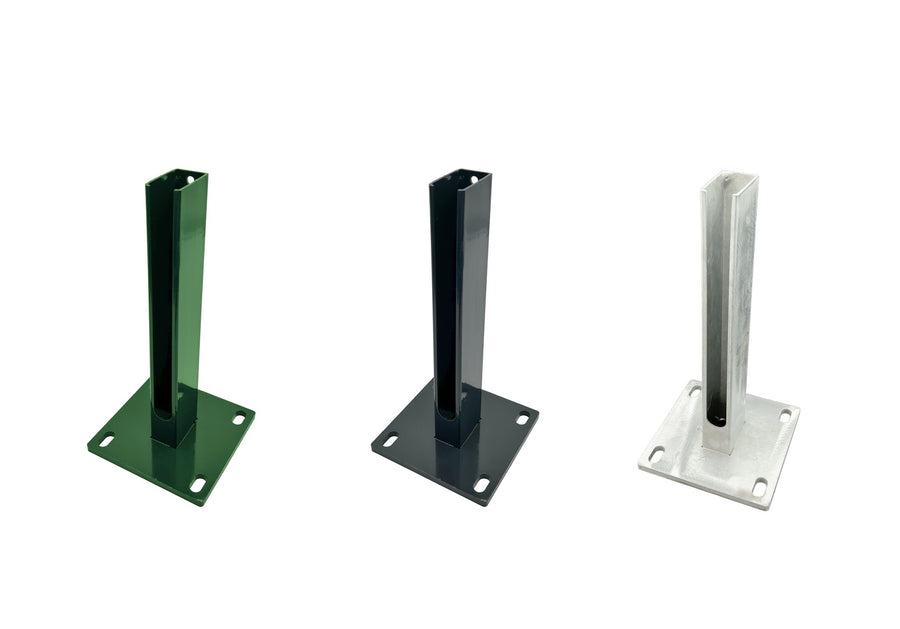 Übersicht Fußplatte für Zaunpfosten 60x40 mm, Maße 150 x 150 x 8 mm, Holmhöhe 300 mm - 23886 + 23887 + 23888.jpg