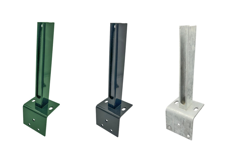 Übersicht Winkelfußplatte für Zaunpfosten 60x40 mm, Maße 150 x 100 x 8 mm - 150  x 120 x 8 mm, Holmhöhe 300 mm - 23895 +
