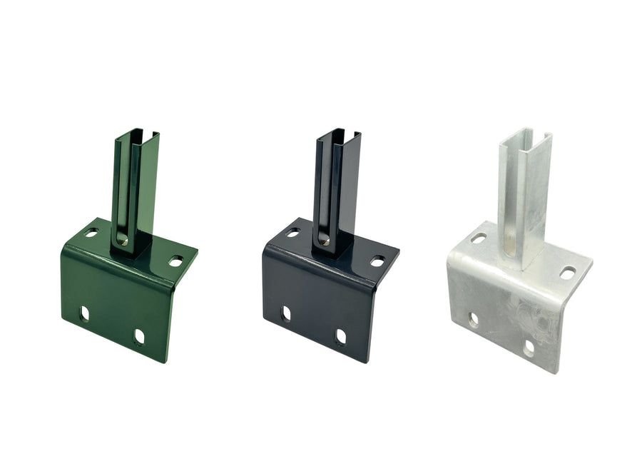 Übersicht Winkelfußplatte für Zaunpfosten 60x40 mm, Maße 150 x 88 x 8 mm - 150  x 108 x 8 mm, Holmhöhe 150 mm - 142281 +